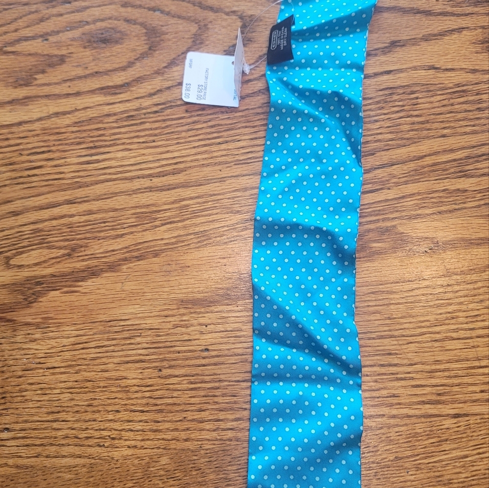 NWT Coach Silk Blue Turquoise Polka Dot Reversible Logo Hair Neck Scarf Wrap
